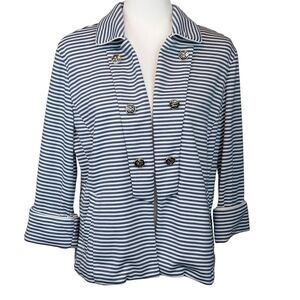 Erin London nautical blue white striped cozy jacket size large petite